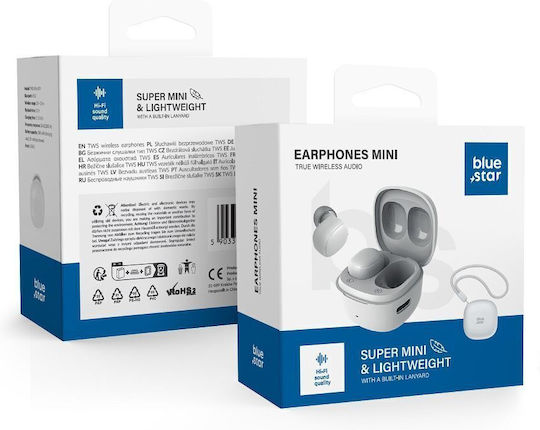 Blue Star Mini A19 In-ear Bluetooth Handsfree Ακουστικά με Θήκη Φόρτισης Λευκά