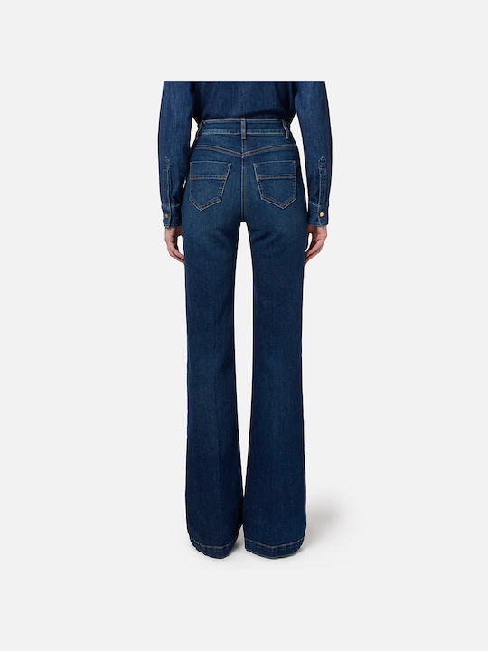 Elisabetta Franchi High Waist Women's Jean Trousers Flared in Palazzo Fit Blue