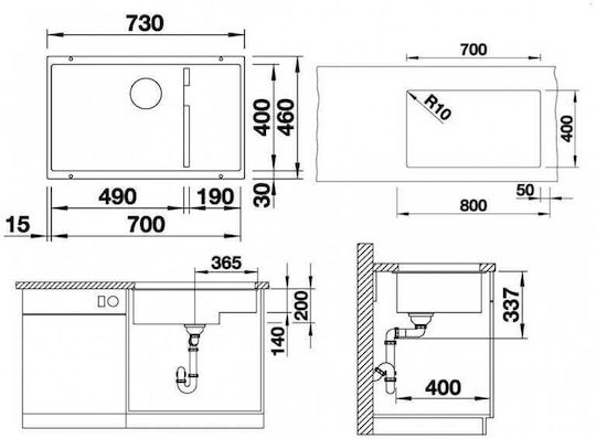 Blanco 700-U Level Με καλάθι Υποκαθήμενος Νεροχύτης Inox με Μπαταρία Μ73xΠ46cm Λευκός