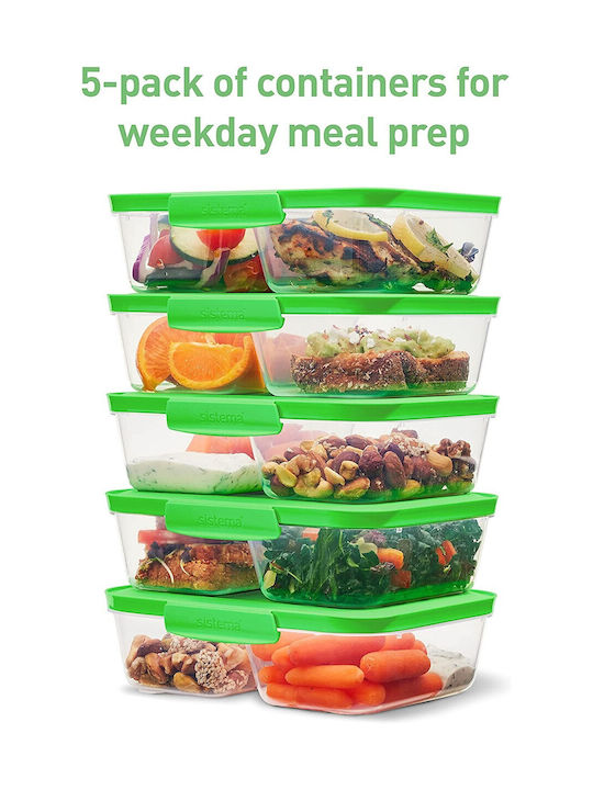 Sistema Microwave Plastic Lunch Box Green 19x12.9cm 5pcs