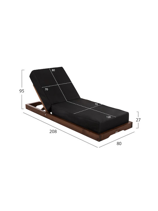 Șezlong Lemn cu Pernă Negru 208x80x100cm