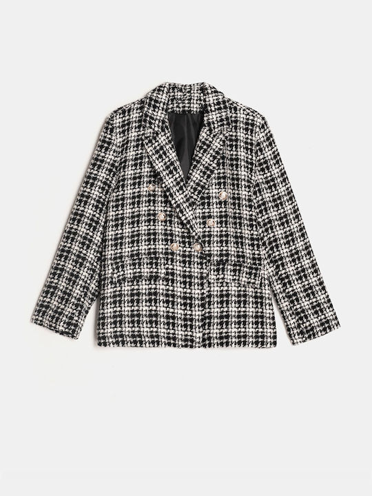 Black Plaid Blazer with Silver Buttons