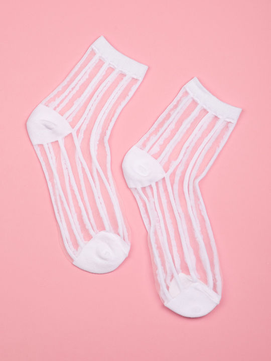 Transparente Gestreifte Socken Weiß Weiß