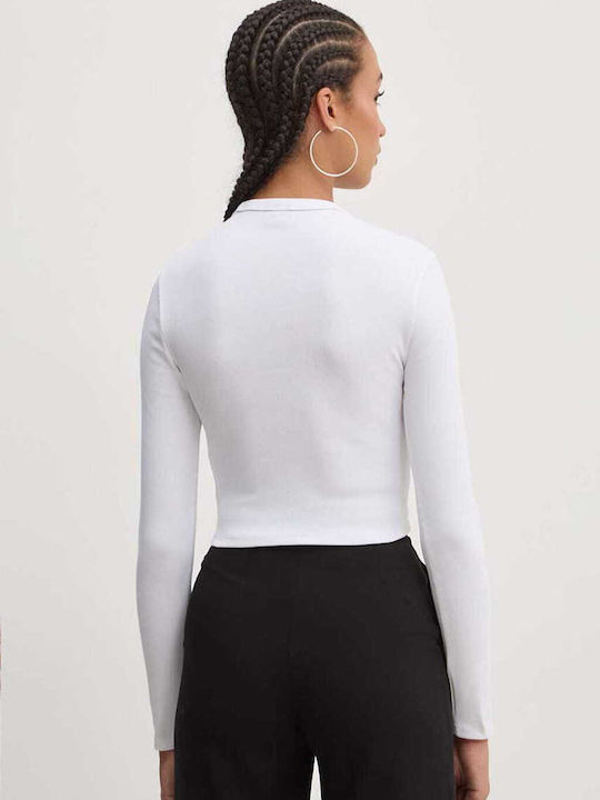 Damen Bluse Baumwolle Langärmelig Weiß
