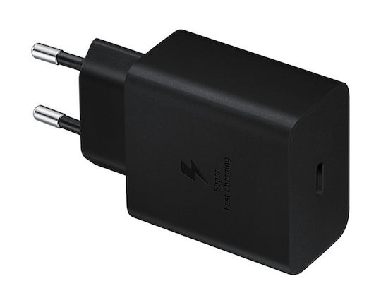 Samsung Φορτιστής με Θύρα USB-C και Καλώδιο USB-C - USB-C 45W Power Delivery Μαύρος (EP-TA4510XBEGEU)