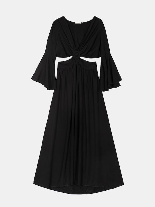 Rock Club Maxi Dress with Ruffle Black