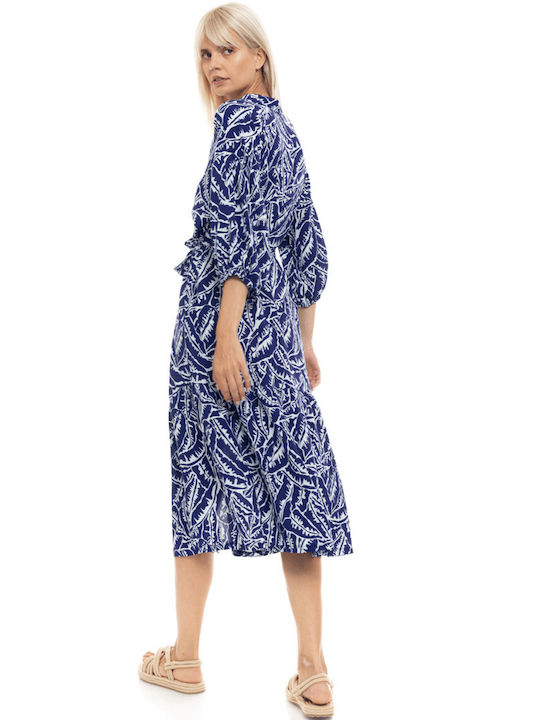 Pink Label Damen Kleid Strand Printed Blue