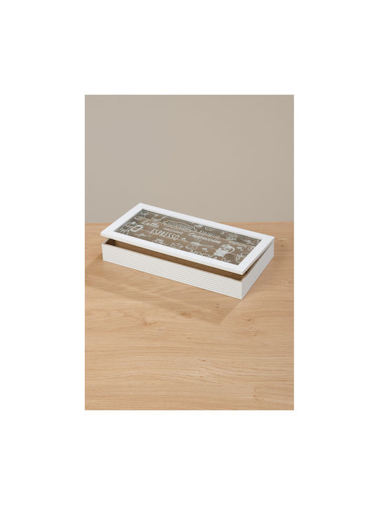 MSA Box for Tea with Lid Wooden White 35x5x18cm