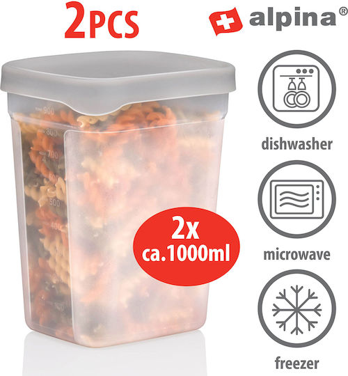 Alpina Σετ 2τμχ Βάζα Γενικής Χρήσης με Καπάκι Πλαστικό Διάφανο 1000ml 2τμχ