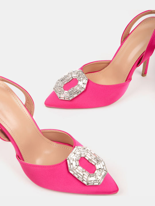 Pointed Satin Heels with Rhinestones Fuchsia Fuchsia
