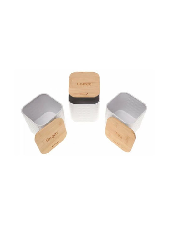 Klausberg Set of 3 Jars for Sugar Coffee Tea with Wooden White Lid 11.5x11.5x12.3cm 3 Pieces