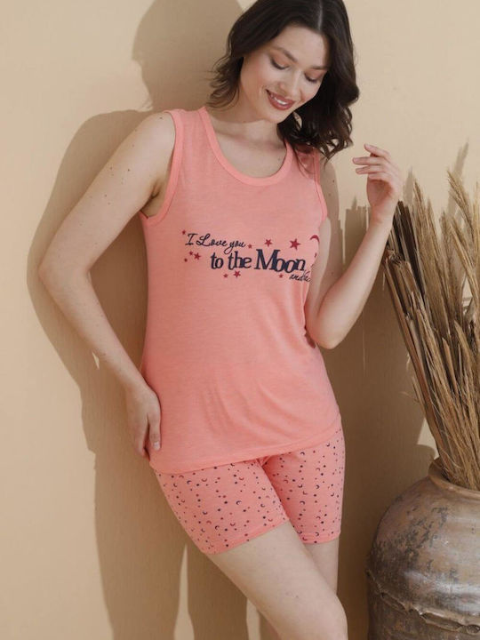 Women's Sleeveless Pajama Set Shorts 10802 Coral