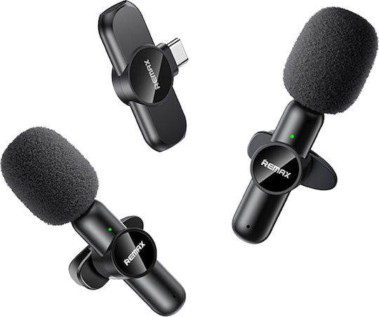Remax Κ10 Live-Stream One-to-Two Type-C Seturi Wireless Condensator (Diafragmă Mică) Microfon Πέτου, Clip On pentru Vocale