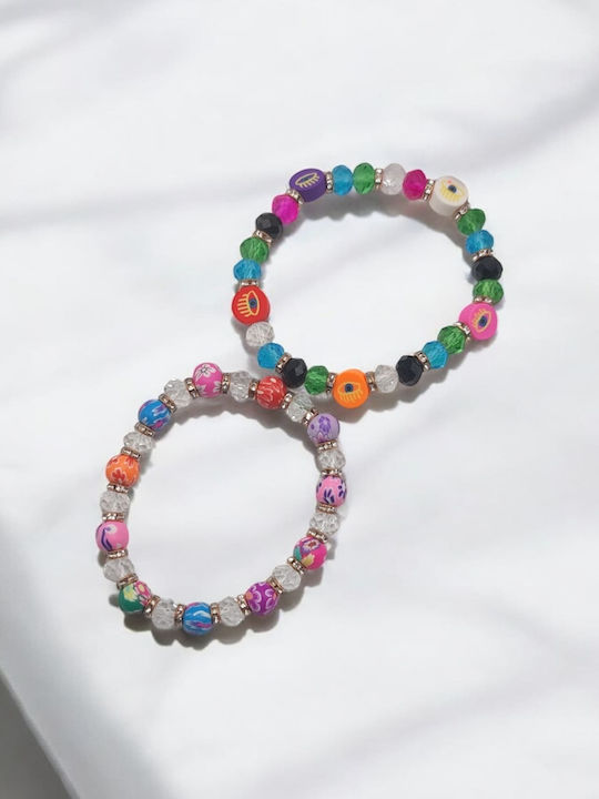 Elastic Bracelet with Multicolored Acrylic Beads and Evil Eye Designs