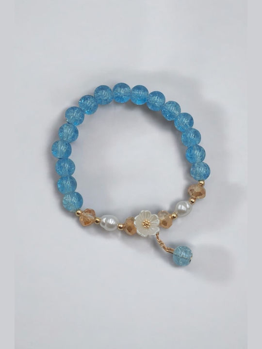 Elastic Cut Glass Blue Beaded Lotus Bracelet