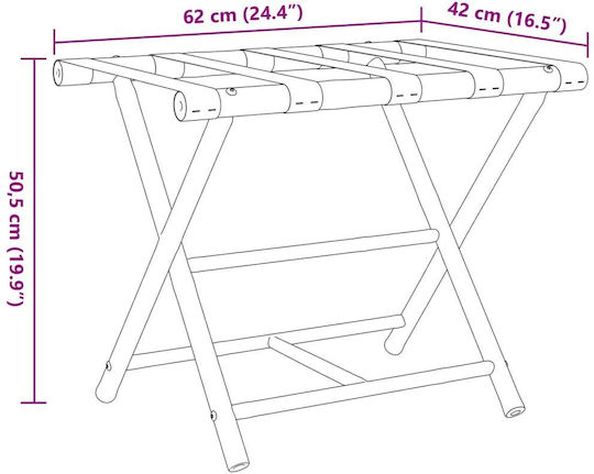 vidaXL Wooden Foldable Hotel Luggage Rack Brown with Dimensions 62x42xH50.5cm Foldable
