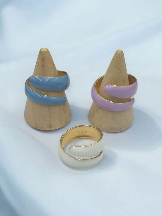 Damen Ring mit Emaille aus Stahl Vergoldet