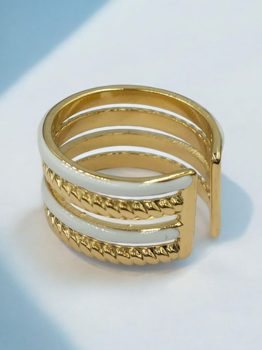 Damen Ring mit Emaille aus Stahl Vergoldet