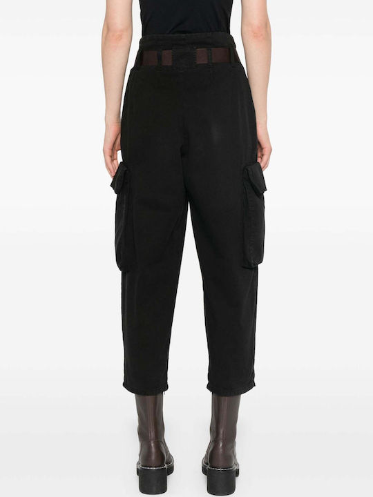 Pinko Women's High-waisted Fabric Cargo Trousers in Relaxed Fit Black