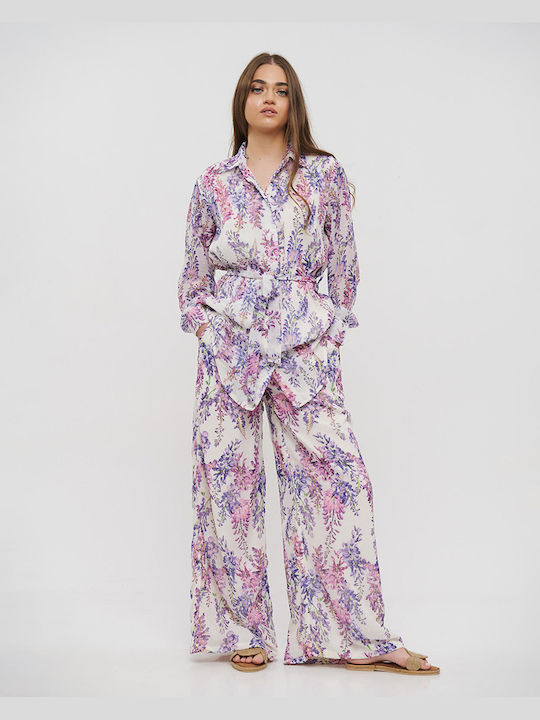 Ble Resort Collection Femei Țesătură Pantaloni largi Floral Pink