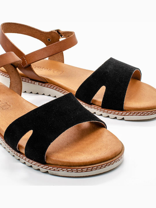 Leder Flache Sandalen für Damen Anatomisch in Schwarz Farbe