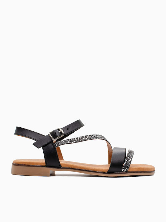 Leder Flache Sandalen für Damen Anatomisch in Schwarz Farbe
