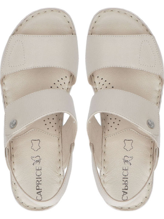 Leather Women's Flat Sandals Anatomic in Beige Color
