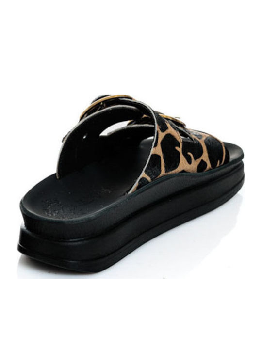 Ζefi Leather Women's Flat Sandals Flatforms Animal Skin