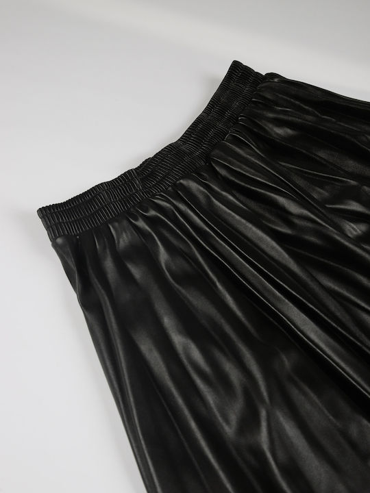 Rock Club Leather Pleated Midi Skirt in Black color