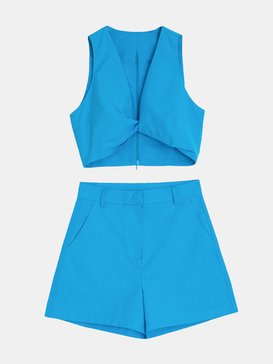 Blaues Crop-Top-Shorts-Set
