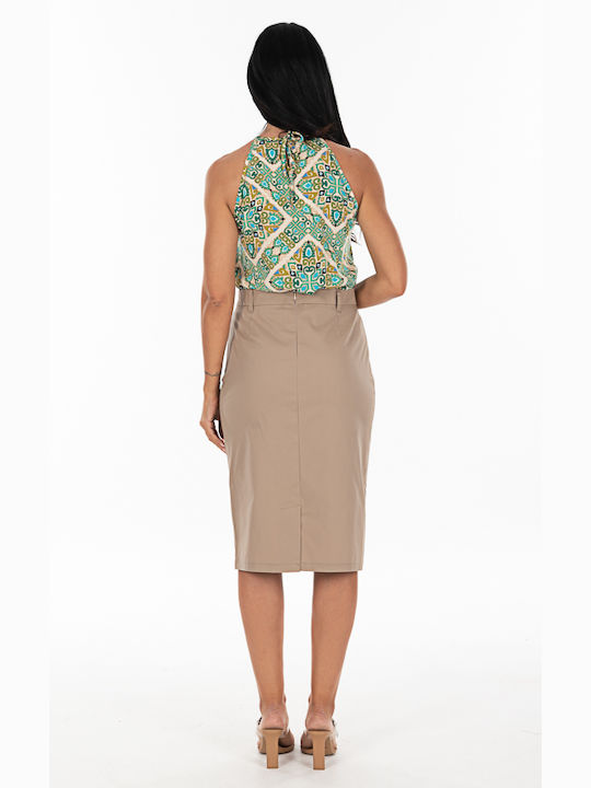 Korinas Fashion High Waist Skirt in Beige color