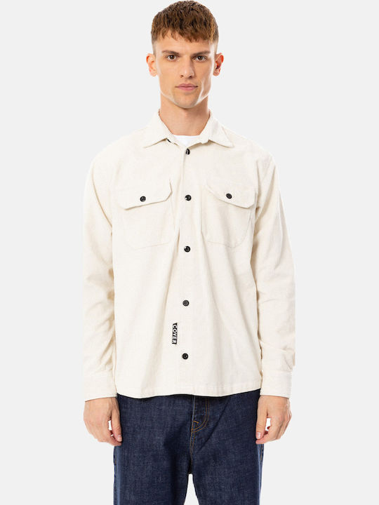Mânecă Lungă Catifea Raiată Overshirt Ecru