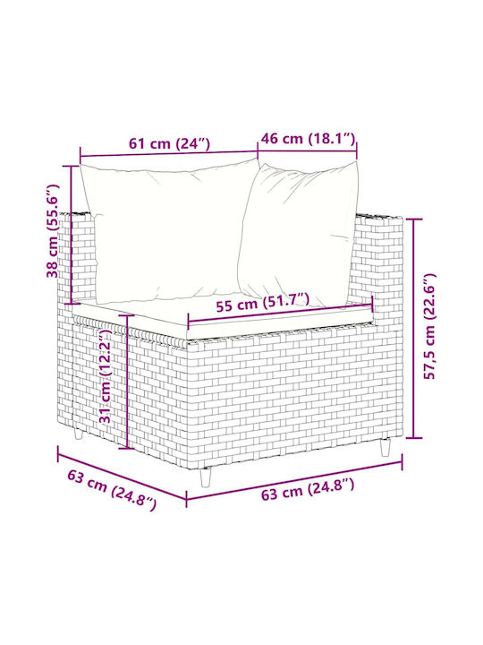 Canapea De Colț Pentru Exterior Din Rattan Cu Perne 55x55x57.5cm