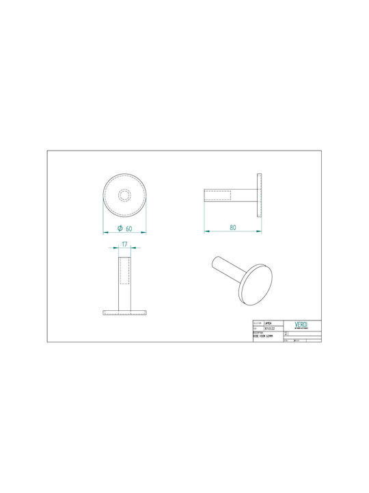 Verdi Lamda Single Wall-Mounted Bathroom Hook ​6x8cm Gold