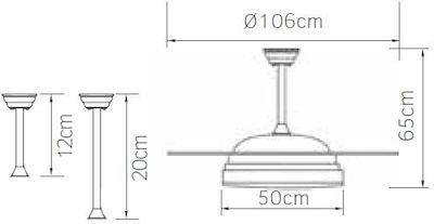 Lineme Deckenventilator 106cm mit Licht und Fernbedienung Weiß
