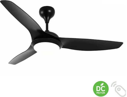 Fos me Ceiling Fan 132.08cm with Light and Remote Control Black