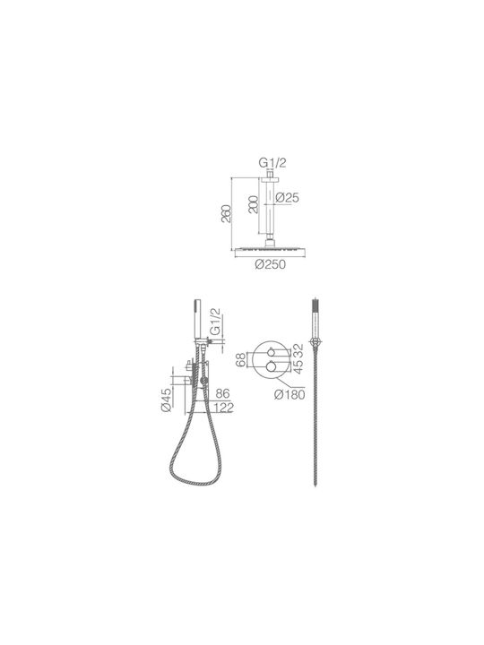 Imex Set Mischer, Handbrause & Duschkopf für Wandmontage für Dusche 2 Ausgänge Edelstahl Silber