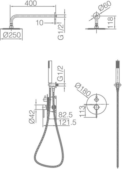 Imex Built-in Faucet Mixer for Shower 2 Exits Black