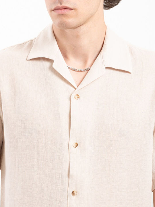 Vittorio Artist Men's Shirt Short Sleeve Linen Beige