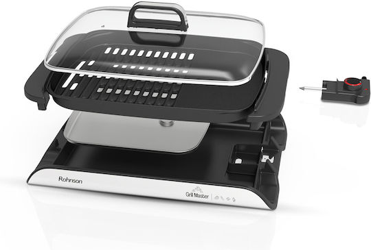 Rohnson Tabletop 2000W Electric Grill with Lid and Adjustable Thermostat 40cmx30cmcm