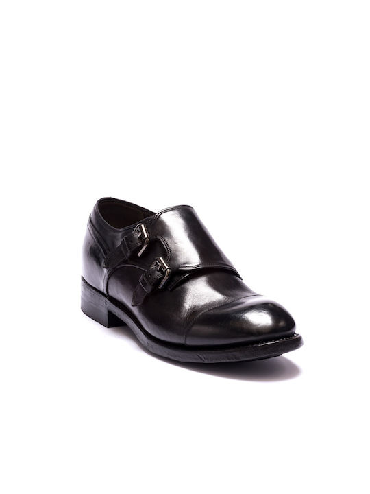 PERLAPURA Handpicked Handmade leather slippers with double ankle strap - Black 2519441/NERO