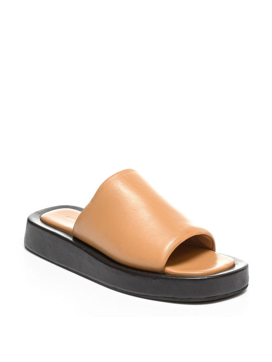 FABIO RUSCONI LEATHER FLATFORM SANDALS - Camel FBREVA/CAMEL