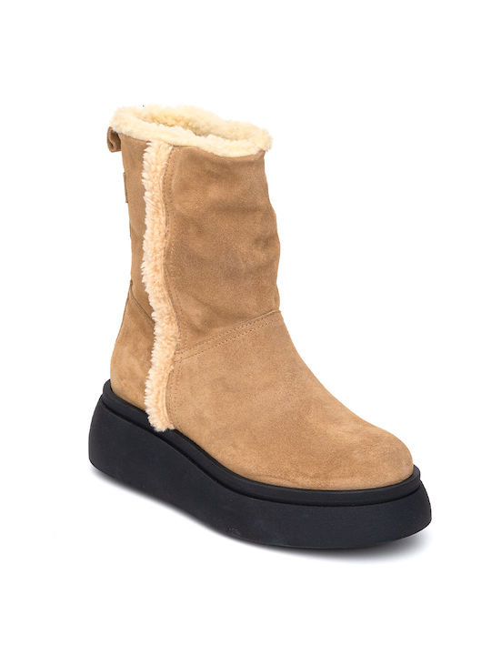 JANET & JANET CASTORINA BOOTS MIT PELZ - Camel 04035/CAMMELOcrema