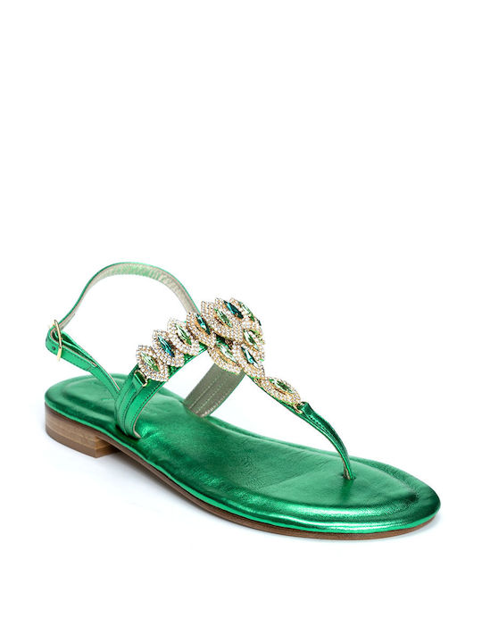 CAPRI LEATHER SANDALS WITH CRYSTAL SA11 - Grün SA11/VERDE