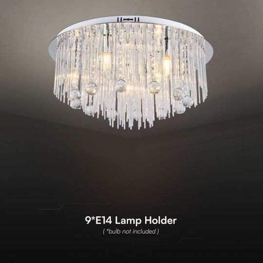 V-TAC Ceiling Mount Light 60cm Silver with Socket E14 with Crystals