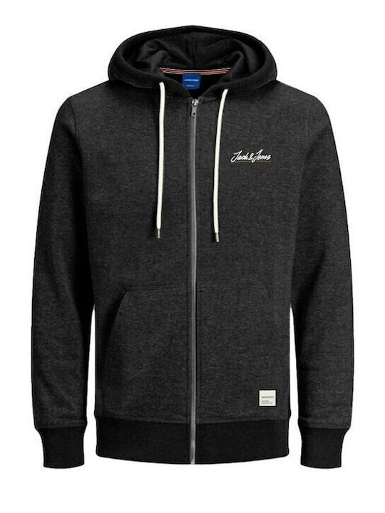 Jack & Jones Men's Sweatshirt Jacket with Hood and Pockets Charcoal