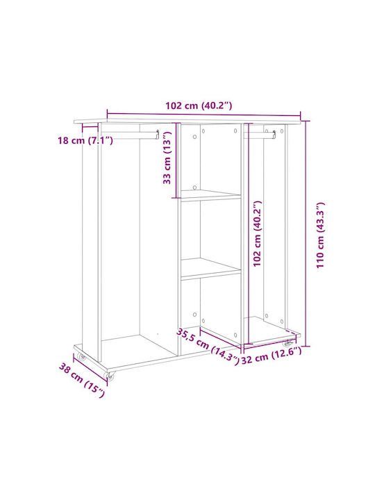 vidaXL Wheeled Floor Garment Rack made of Wood Gray 102x38x110cm
