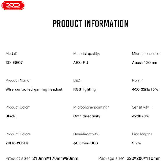 XO GE-07 Over Ear Gaming Headset με σύνδεση 2x3.5mm / USB