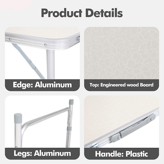 Folding Aluminum Table Set for Camping Folding 70x60x55cm White