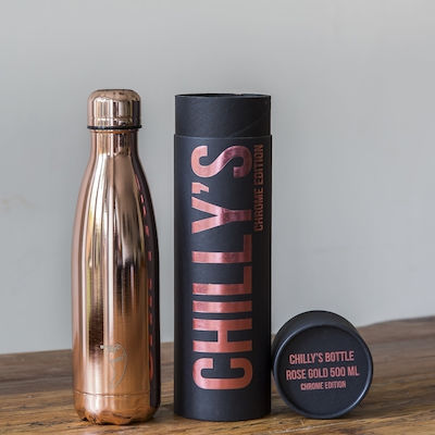 Chilly's Chrome Bottle Thermos Stainless Steel BPA Free Rose Gold 500ml